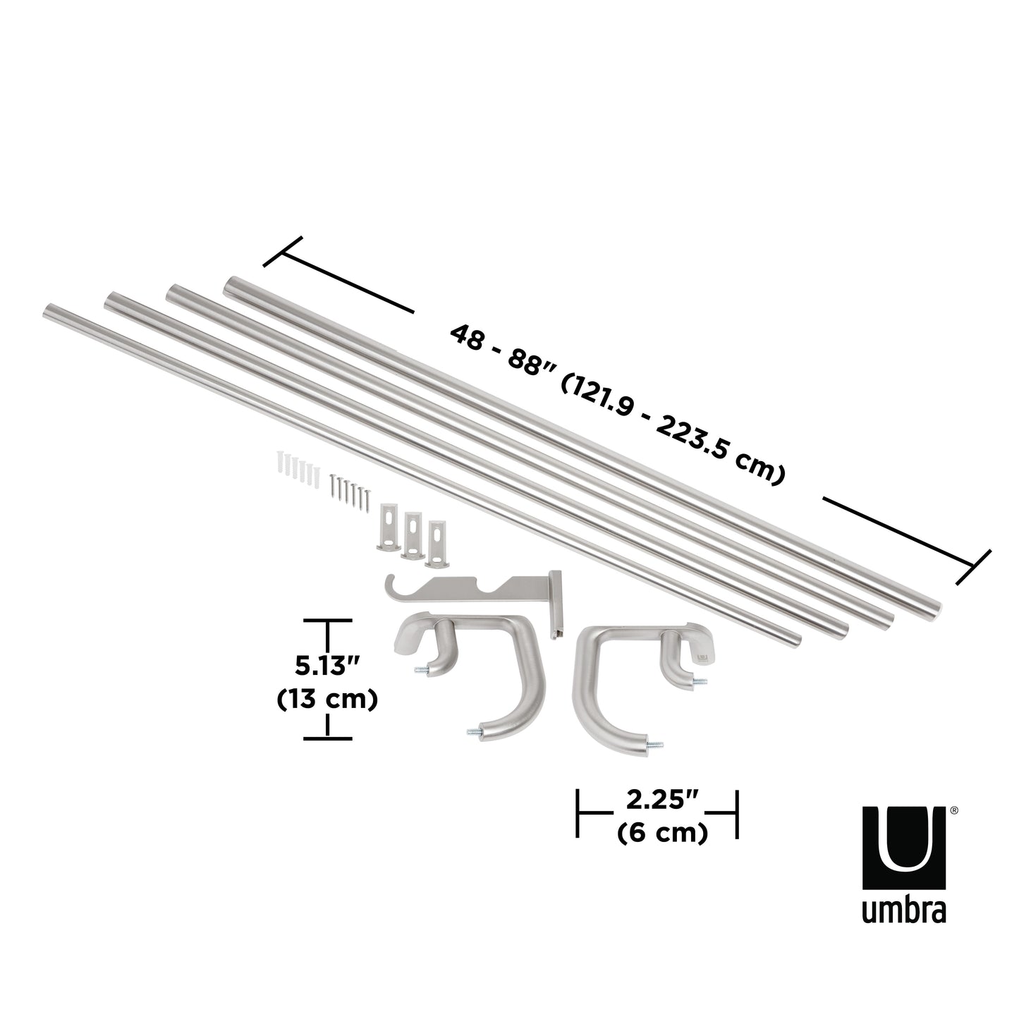 トワイライト ダブル カーテンロッド 121.9～223.5cm ニッケル